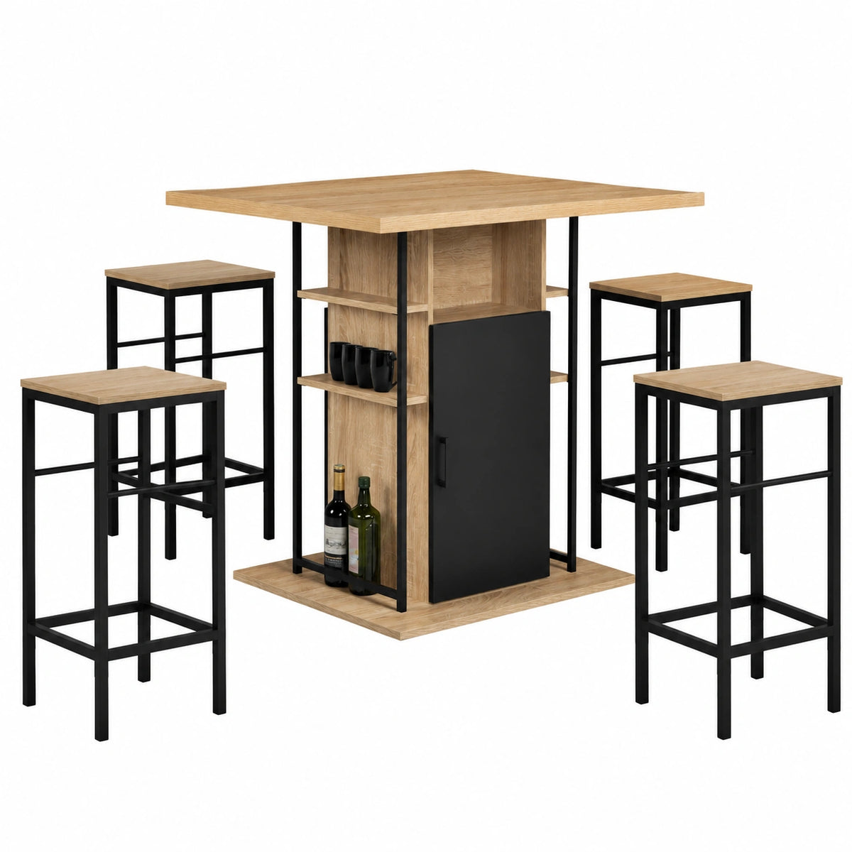 Tabouret, avec 4 tabourets, coloris noir, pour la cuisine ou l’espace repas