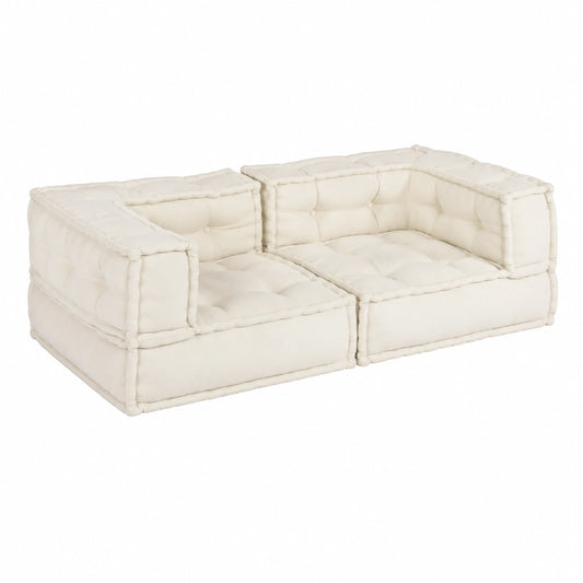 Canapé convertible, en tissu, modulable, coloris crème, 2 places, pour le salon ou la chambre d’amis