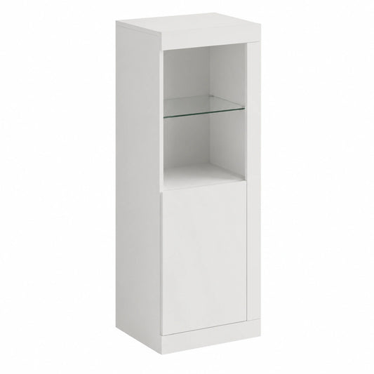 Buffet, en verre, avec étagères, avec portes, avec éclairage LED, coloris blanc, 41 x 37 x 100 cm, pour la salle à manger ou le salon