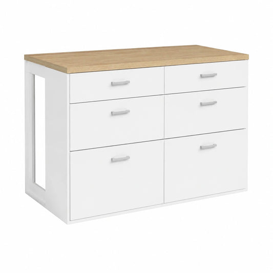 Table de bar, avec tiroirs, coloris blanc, pour la cuisine ou l’espace repas