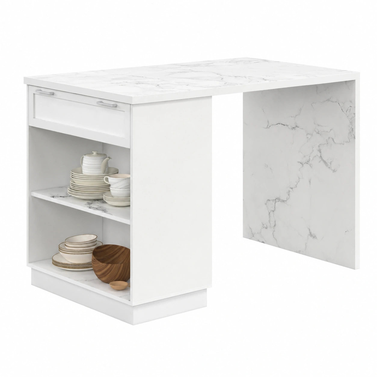 Table de bar, 4 places, coloris blanc, pour la cuisine ou l’espace repas
