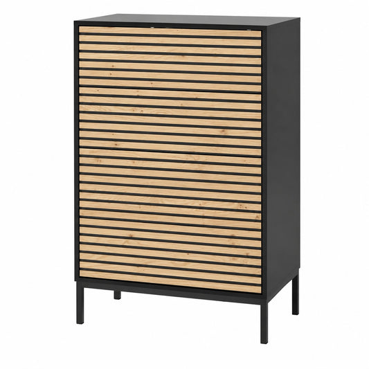 Commode, avec rangement, avec tiroirs, en chêne, 76 x 120 cm, coloris anthracite et doré, pour la chambre ou le salon