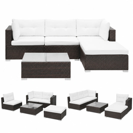 Salon de jardin, modulable, en résine tressée, 5 pièces, coloris marron, pour la terrasse ou le jardin