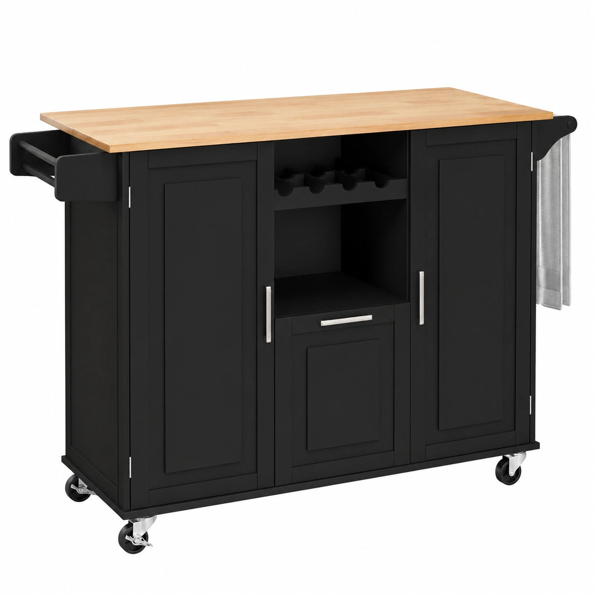 Îlot de cuisine, extensible, pliable, avec tiroirs, coloris noir, pour la cuisine