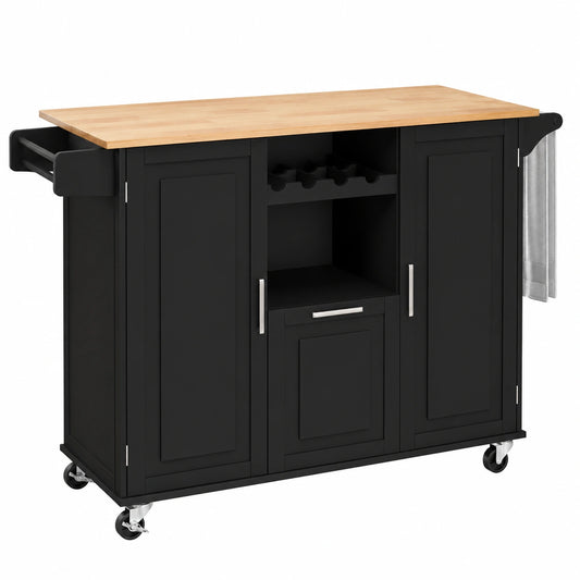 Îlot de cuisine, extensible, pliable, avec tiroirs, coloris noir, pour la cuisine