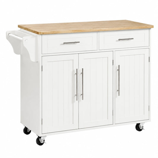 Îlot de cuisine, en acier inoxydable, réglable, avec tiroirs, avec étagères, coloris blanc, 46 x 122 x 93 cm, pour la cuisine