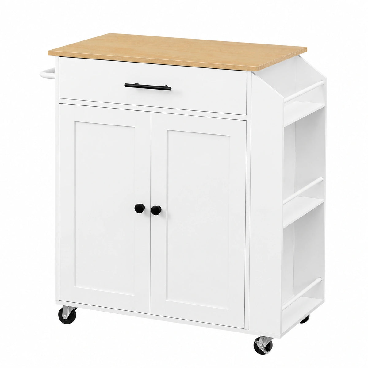 Buffet, avec tiroirs, avec prise intégrée, sur roulettes, coloris blanc, 80,8 x 38 x 86 cm, pour la salle à manger ou le salon