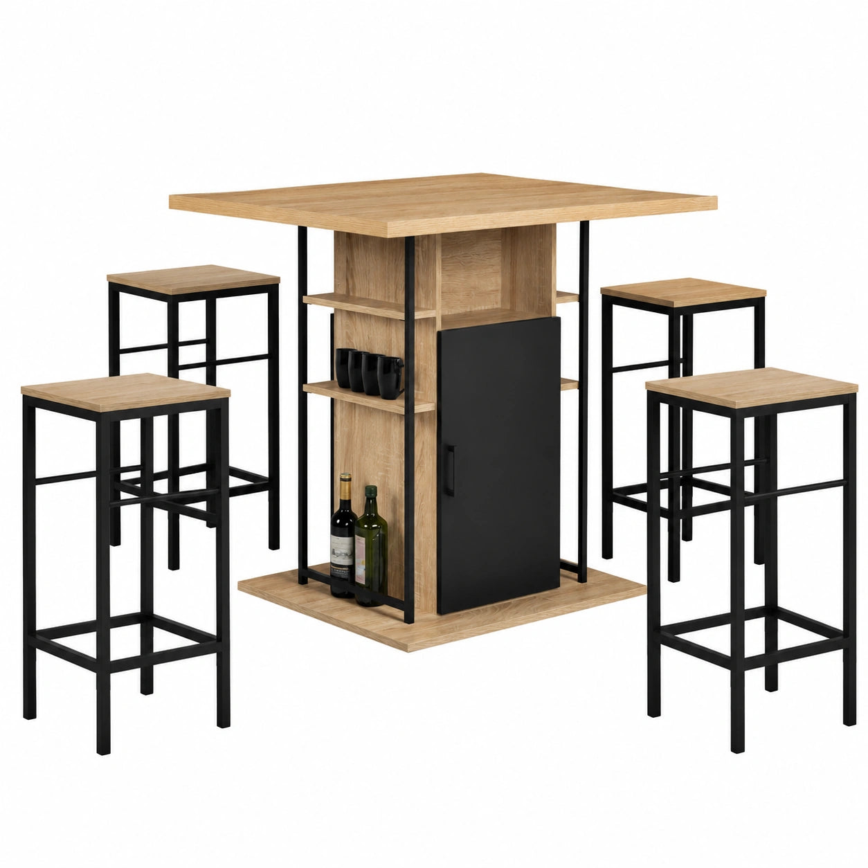 Tabouret, avec 4 tabourets, coloris noir, pour la cuisine ou l’espace repas