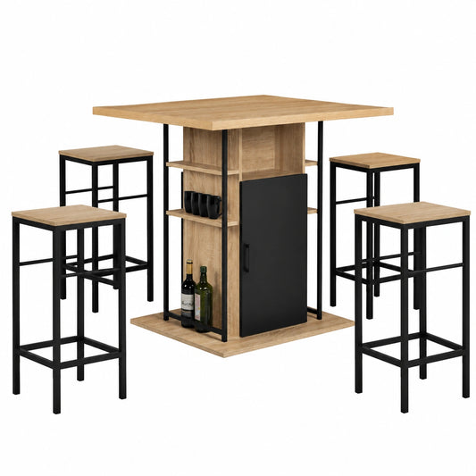 Tabouret, avec 4 tabourets, coloris noir, pour la cuisine ou l’espace repas