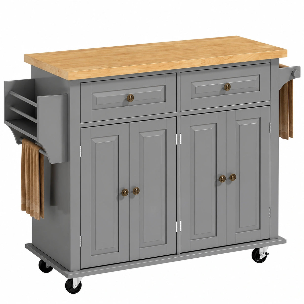 Îlot de cuisine, réglable, avec rangement, avec tiroirs, en panneaux de bois, coloris gris, pour la cuisine